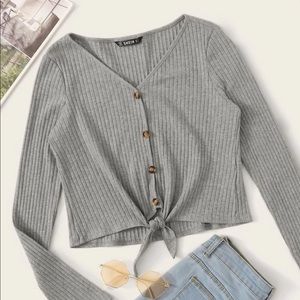 SHEIN button front knot hem rib knot top